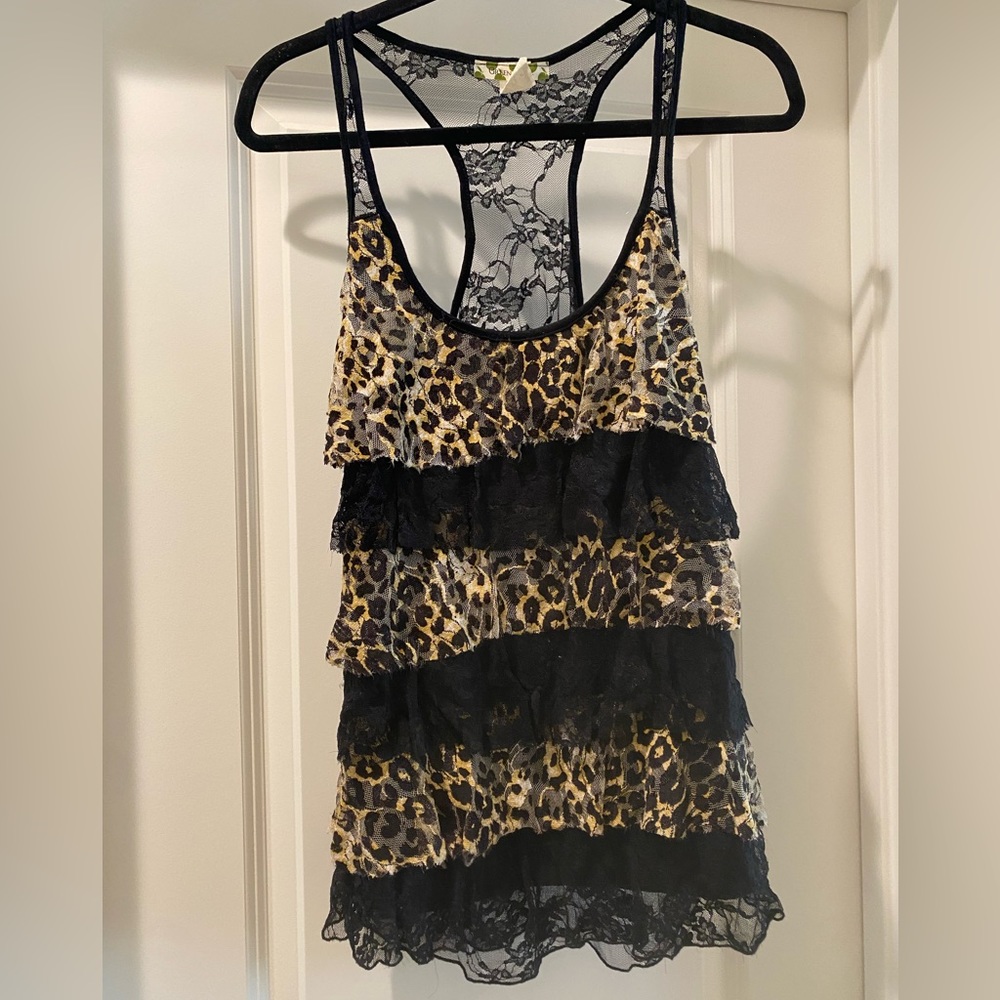 Leopard and lace tank top
